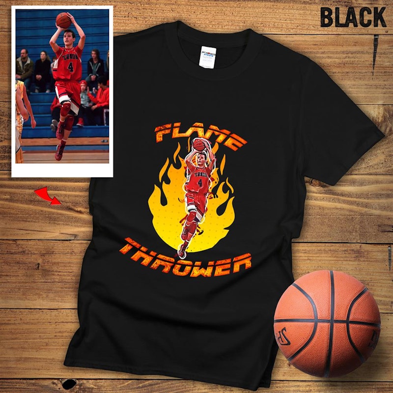 Basketball Tee MyFaveAthlete Custom Flame Thrower\